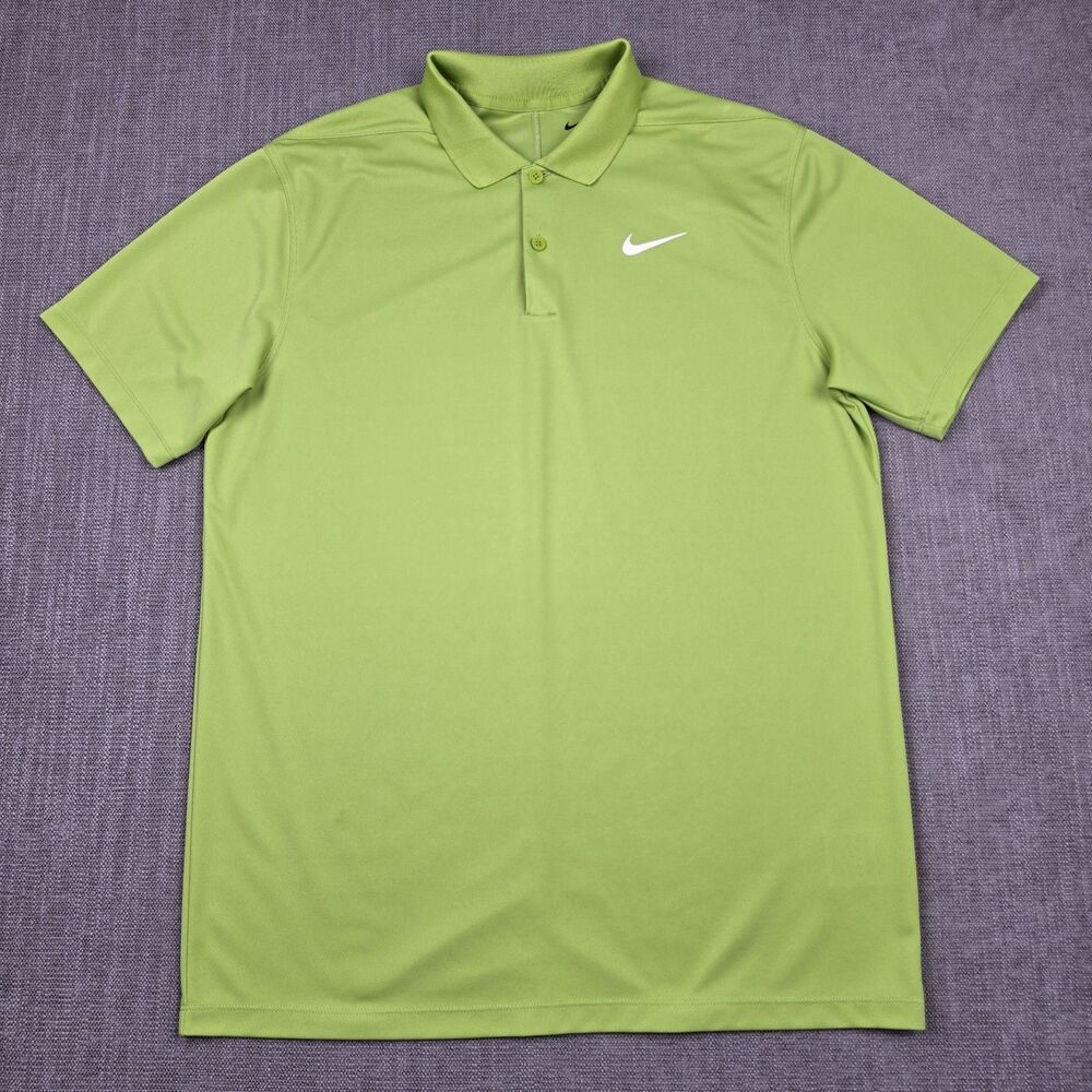 Nike Dri-FIT Mens Medium Lime Green Golf Polo Shirt Short Sleeve Swoosh Athletic